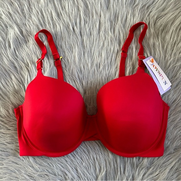 JoySpun Smoothing T-Shirt Bra Womens Size 38DD Red Lightly Lined Underwire - Picture 1 of 7